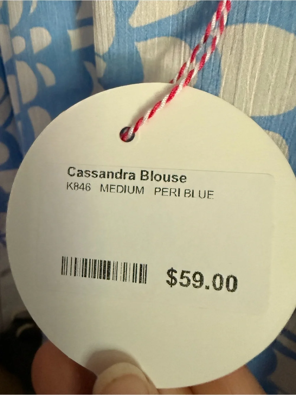 Umgee Peri Blue and White Cassandra V-Neck Blouse - Picture 3 of 4